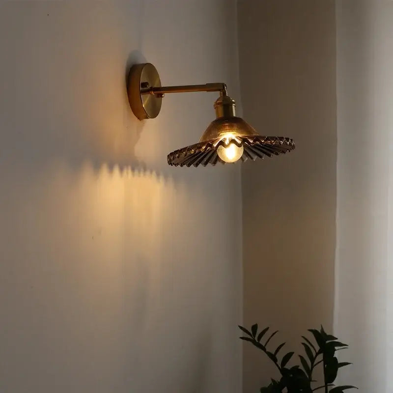 Japanese style led green glass wall light for bedroom brass sconce