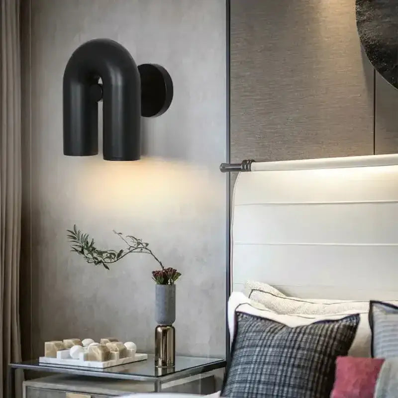 Modern blue u-shaped wall sconce reading lamp bedroom hook