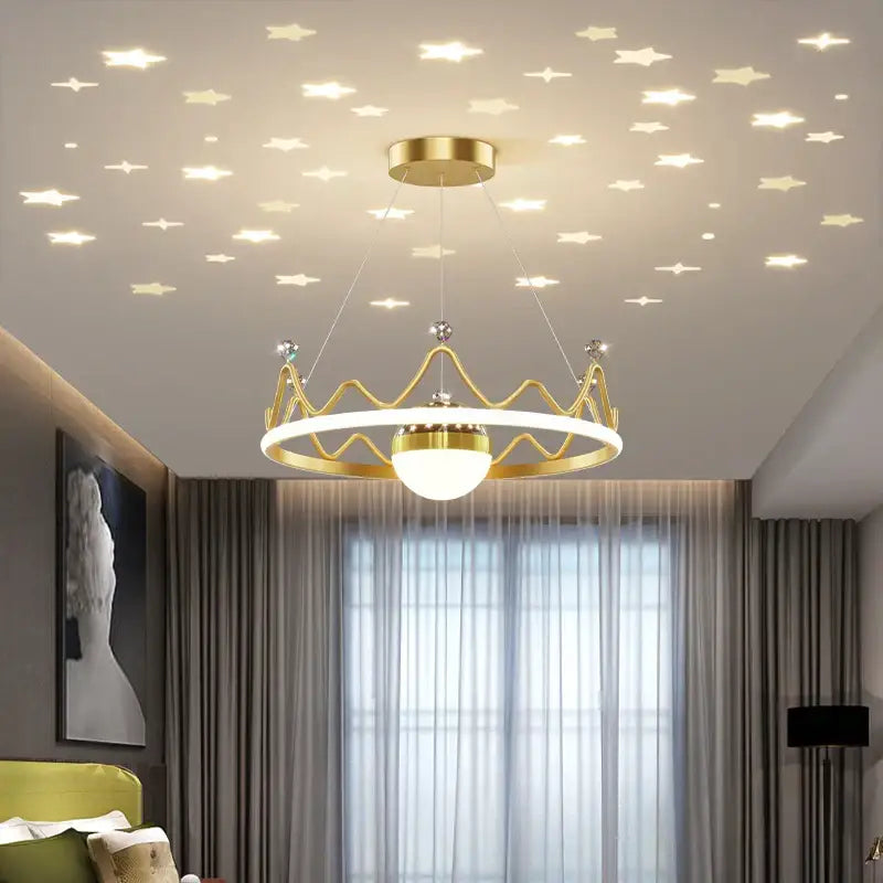 Modern gold & white crown led gypsophila chandelier living room light