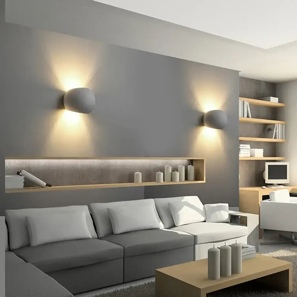 Modern white sphere led gypsum wall sconce bedroom warm light
