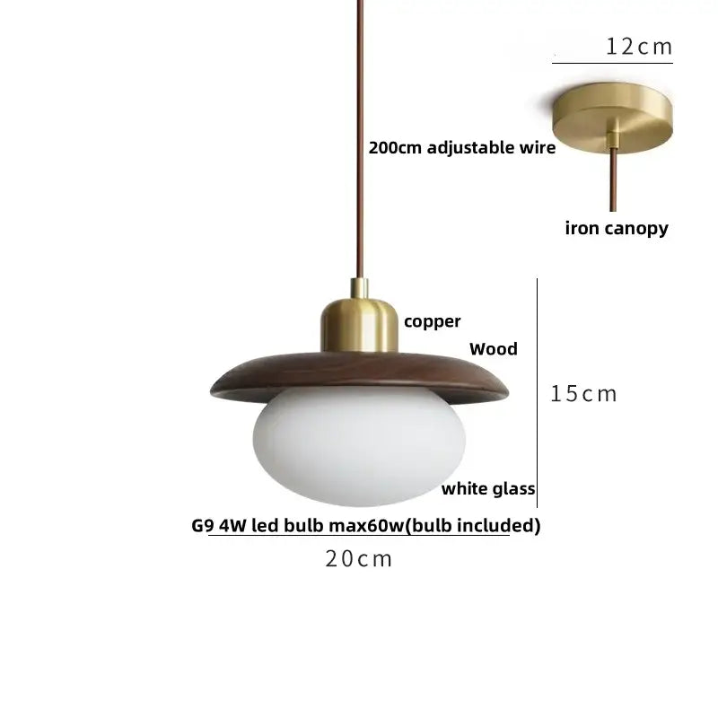Decorbites led hanging lamp brass & walnut wood dining room pendant