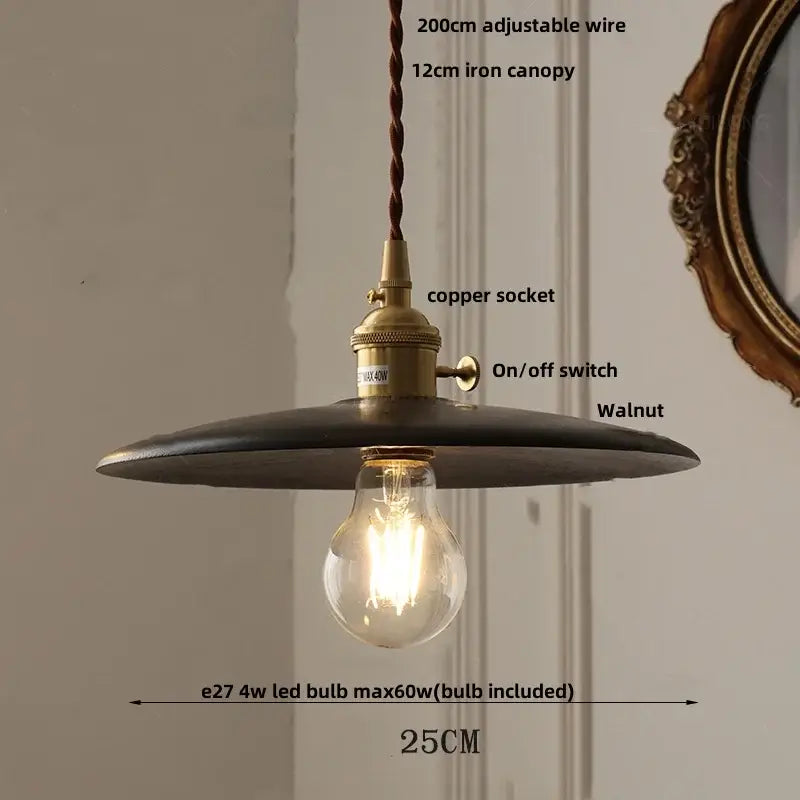 Decorbites led hanging lamp brass & walnut wood dining room pendant
