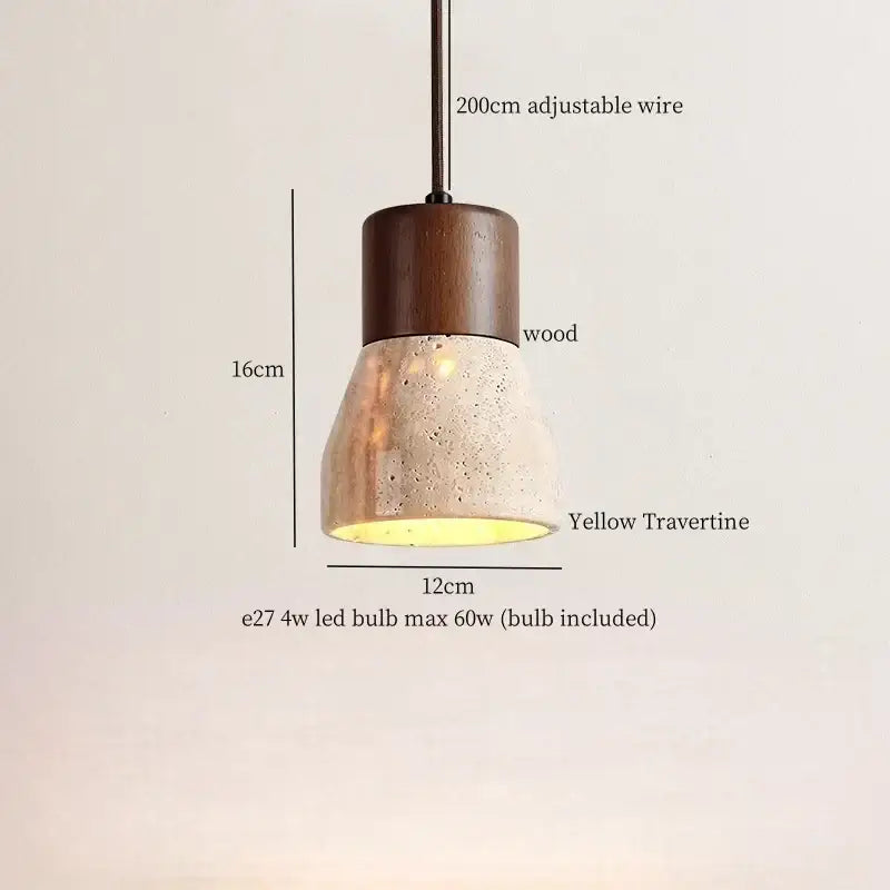 Rustic wood and yellow travertine led hanging lamps for dining room