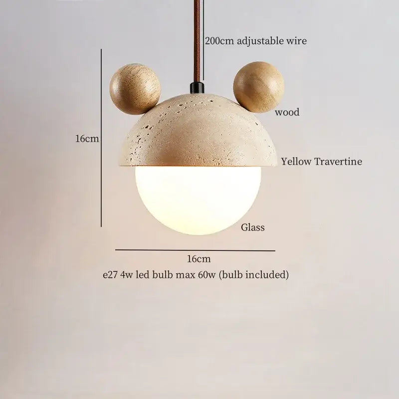 Rustic wood and yellow travertine led hanging lamps for dining room