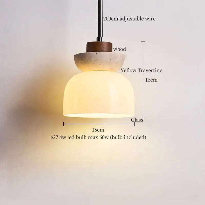 Rustic wood and yellow travertine led hanging lamps for dining room