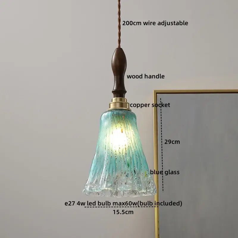 Modern hand blown glass led hanging light bronze bedroom pendant