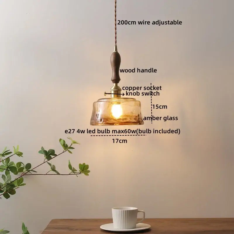 Modern hand blown glass led hanging light bronze bedroom pendant