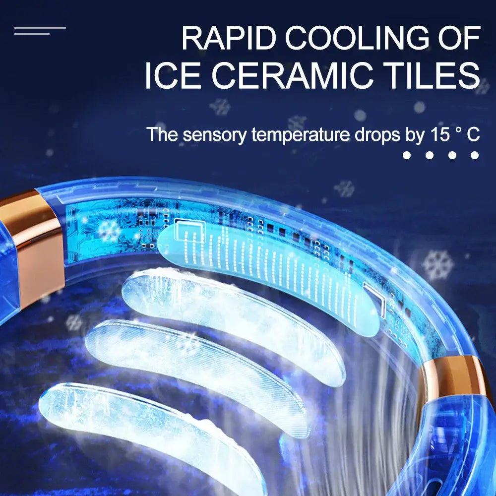Modern blue & white neck cooling fan with colorful atmosphere lights