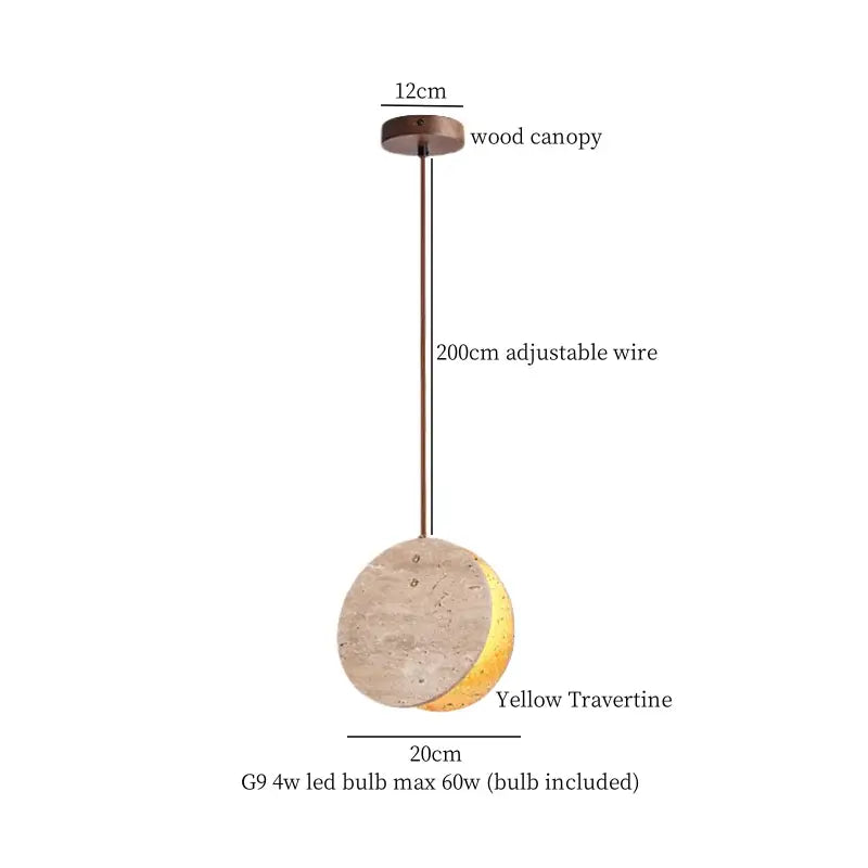 Modern travertine and wood hanging pendant light living room