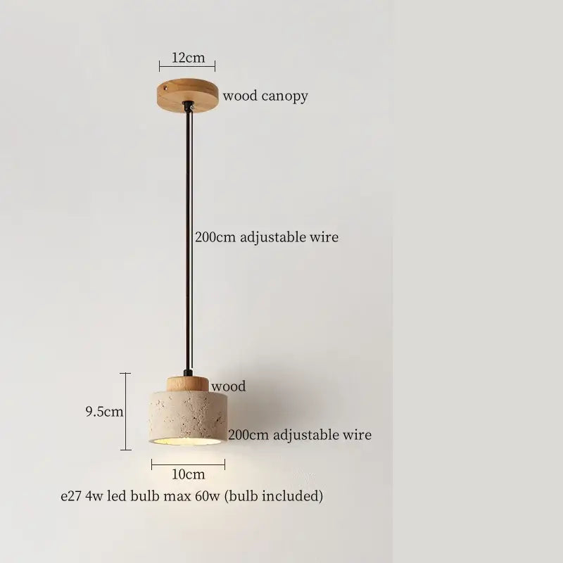 Modern travertine and wood hanging pendant light living room