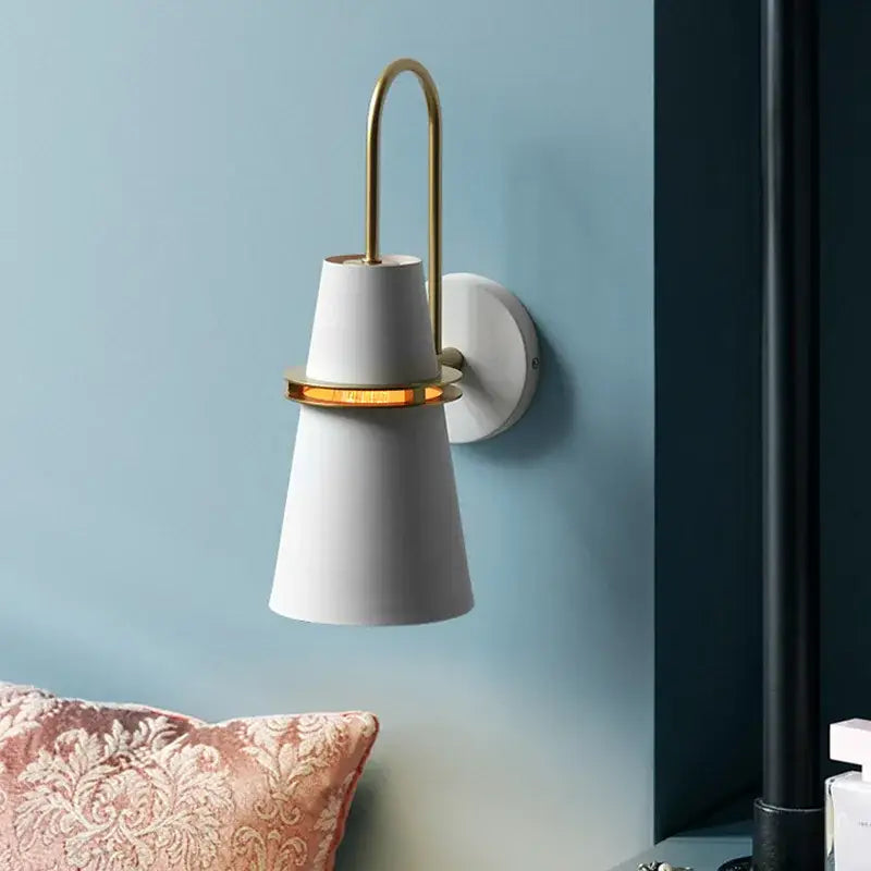 Modern black and brass led horn wall lamp for bedroom warm light
