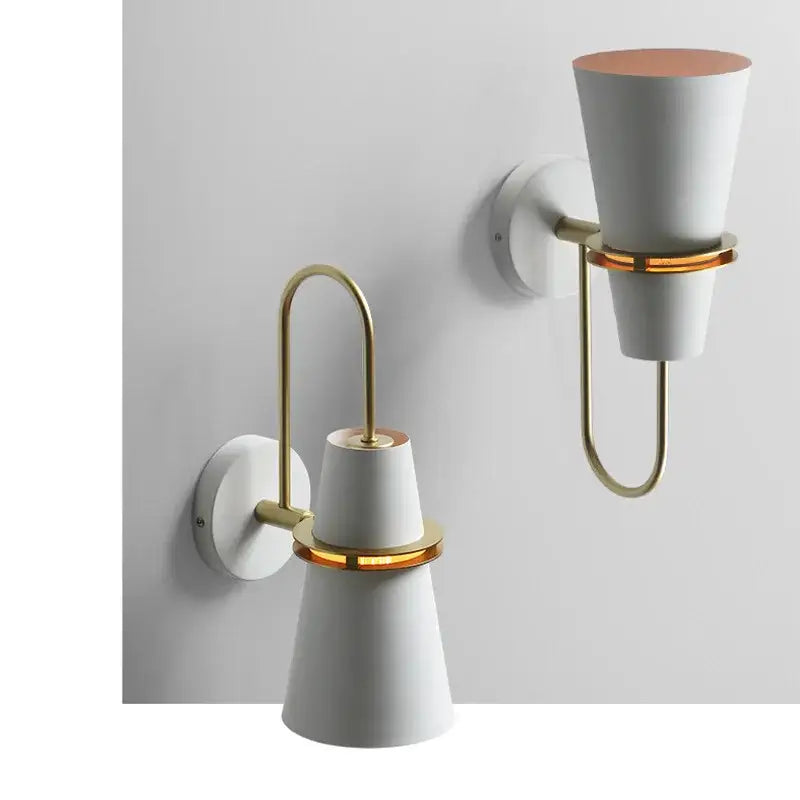 Modern black and brass led horn wall lamp for bedroom warm light