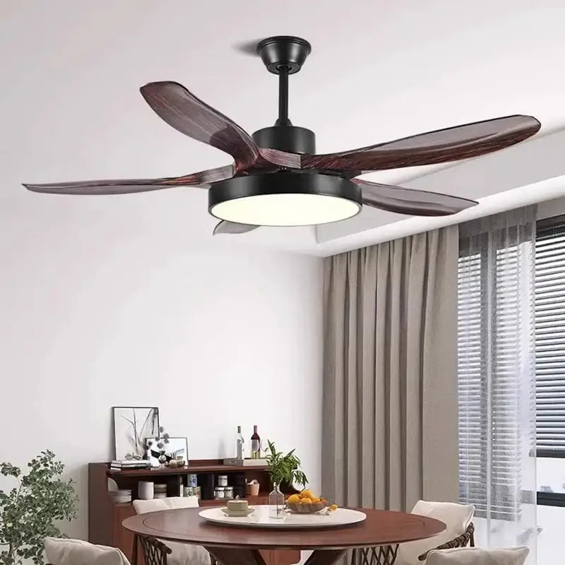Modern black and dark wood ceiling fan lights living room