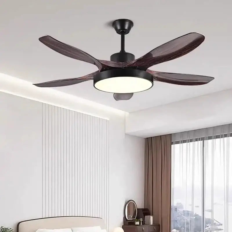 Modern black and dark wood ceiling fan lights living room