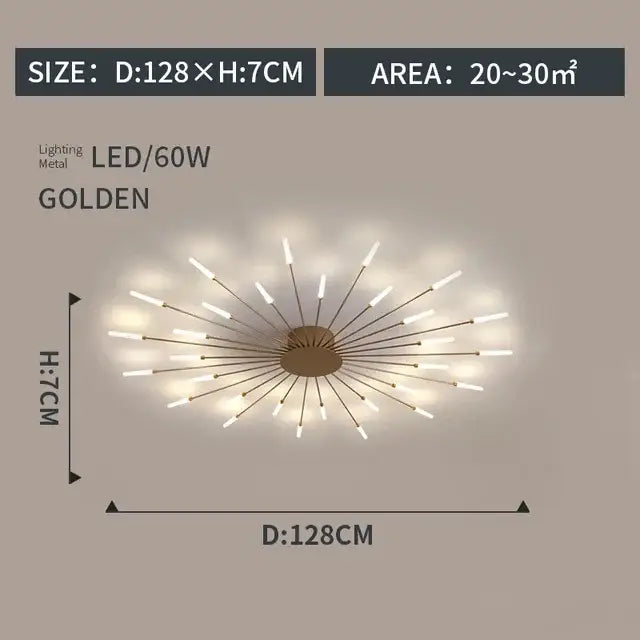 Modern gold starburst led indoor ceiling light for bedroom