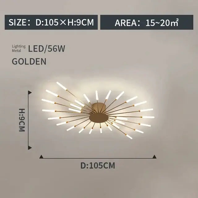 Modern gold starburst led indoor ceiling light for bedroom