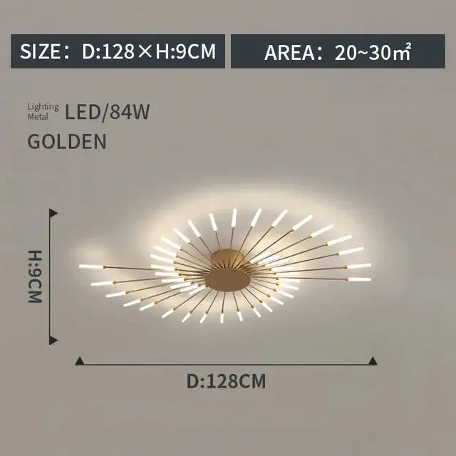 Modern gold starburst led indoor ceiling light for bedroom