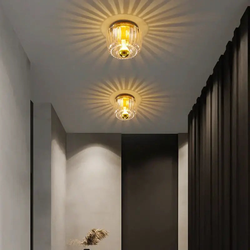 Modern gold and clear faceted led indoor glass wall sconce living room
