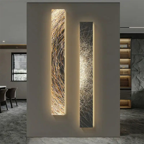 Peinture décorative d'intérieur abstraite dorée à LED pour salon