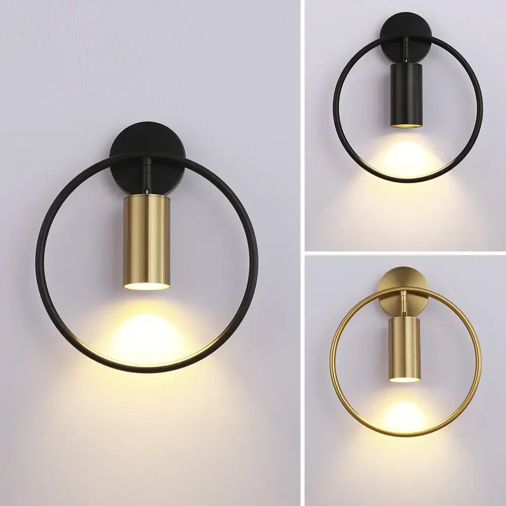 Minimalist gold circular led indoor wall lamp bedroom sconce