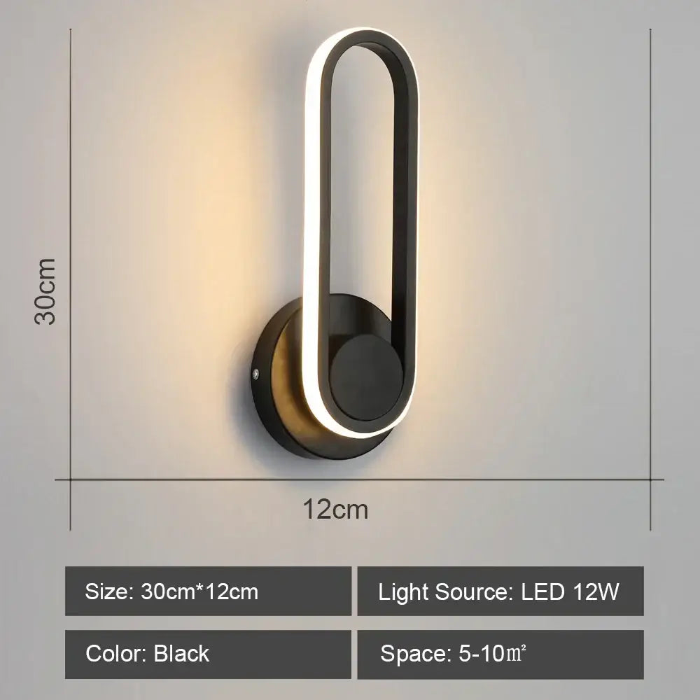 Modern black & white led indoor wall light for bedroom decor