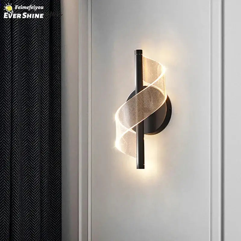 Modern black spiral mesh wall sconce light for bedroom