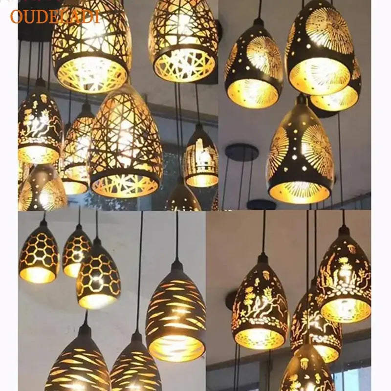 مصباح سقف معلق للمطبخ وغرفة الطعام بتصميم قفص حديدي عصري باللونين الأسود والذهبي