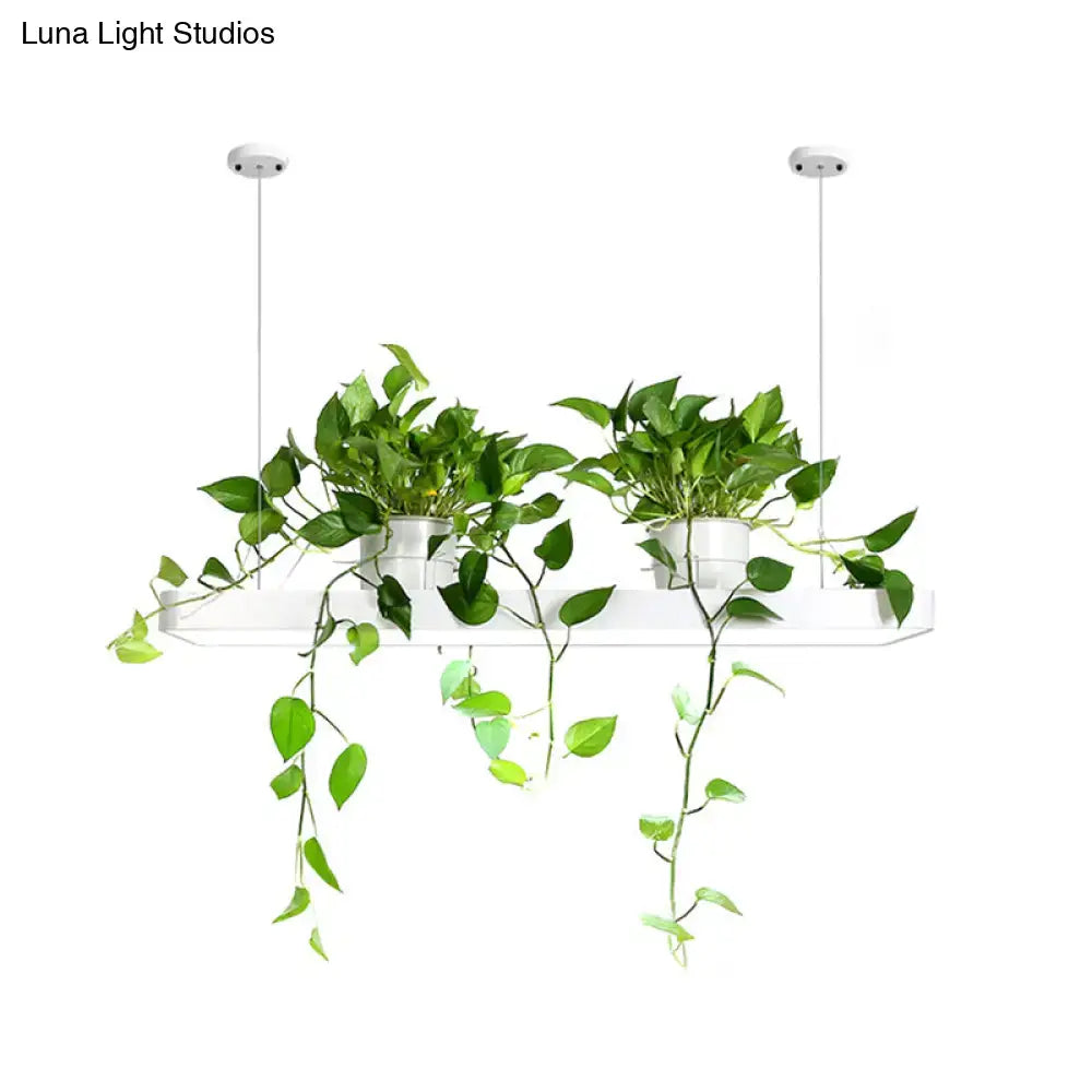 DecorBites™ LED Island Light Fixture: Rectangular Loft Black/White Acrylic Plant Ceiling Pendant - Warm/White Light