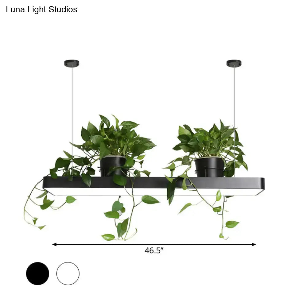 DecorBites™ LED Island Light Fixture: Rectangular Loft Black/White Acrylic Plant Ceiling Pendant - Warm/White Light