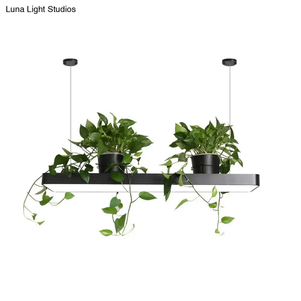 DecorBites™ LED Island Light Fixture: Rectangular Loft Black/White Acrylic Plant Ceiling Pendant - Warm/White Light