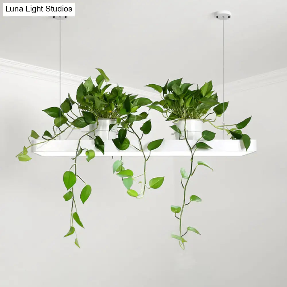 DecorBites™ LED Island Light Fixture: Rectangular Loft Black/White Acrylic Plant Ceiling Pendant - Warm/White Light