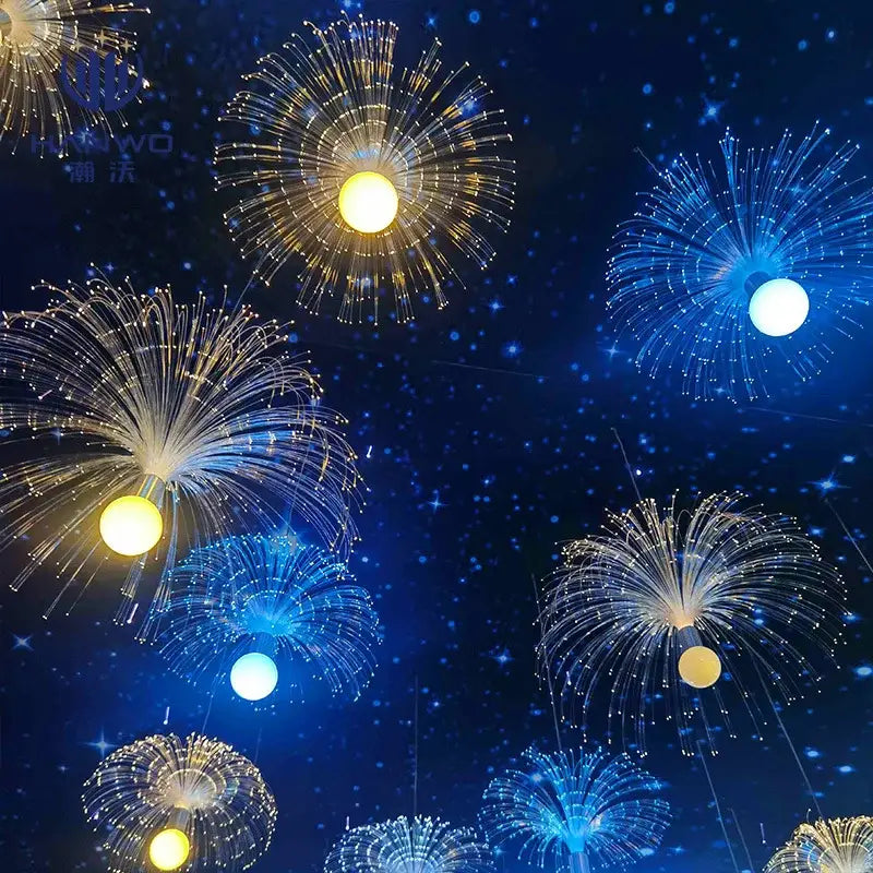 Fiber optic led jellyfish lights blue yellow & white party decor