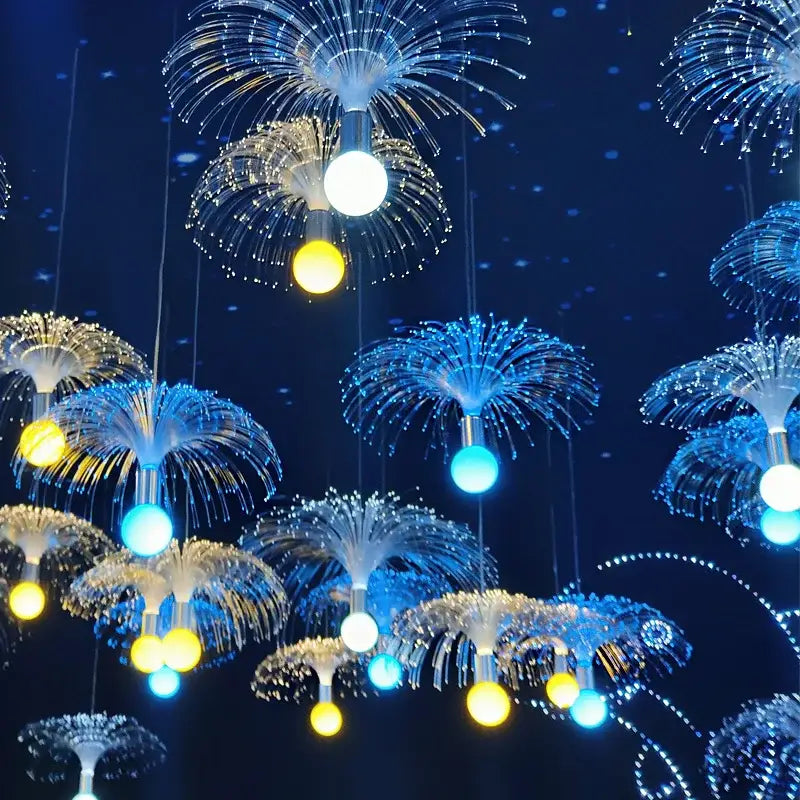 Fiber optic led jellyfish lights blue yellow & white party decor