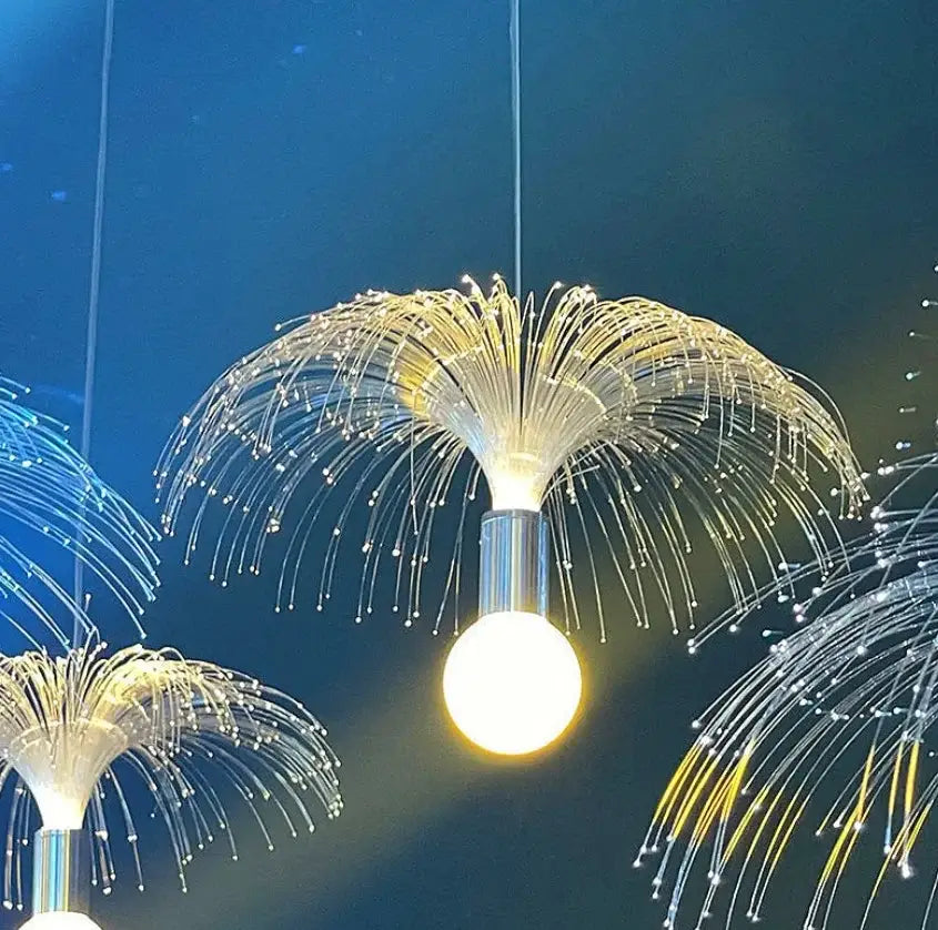 Fiber optic led jellyfish lights blue yellow & white party decor