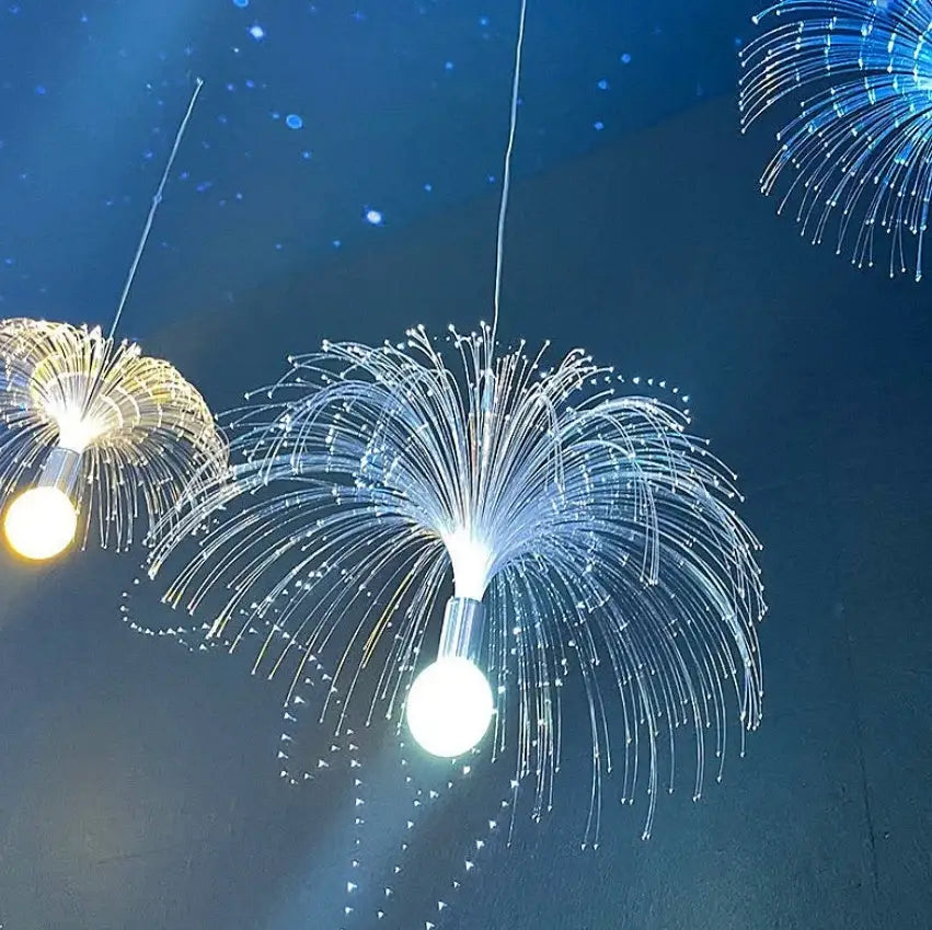 Fiber optic led jellyfish lights blue yellow & white party decor