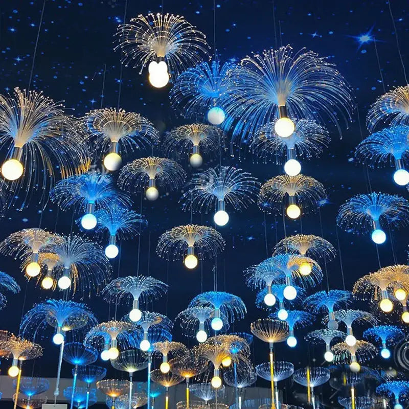Fiber optic led jellyfish lights blue yellow & white party decor