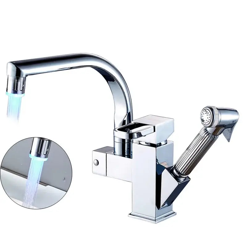 Modern stainless steel led kitchen faucet with pull out sprayer