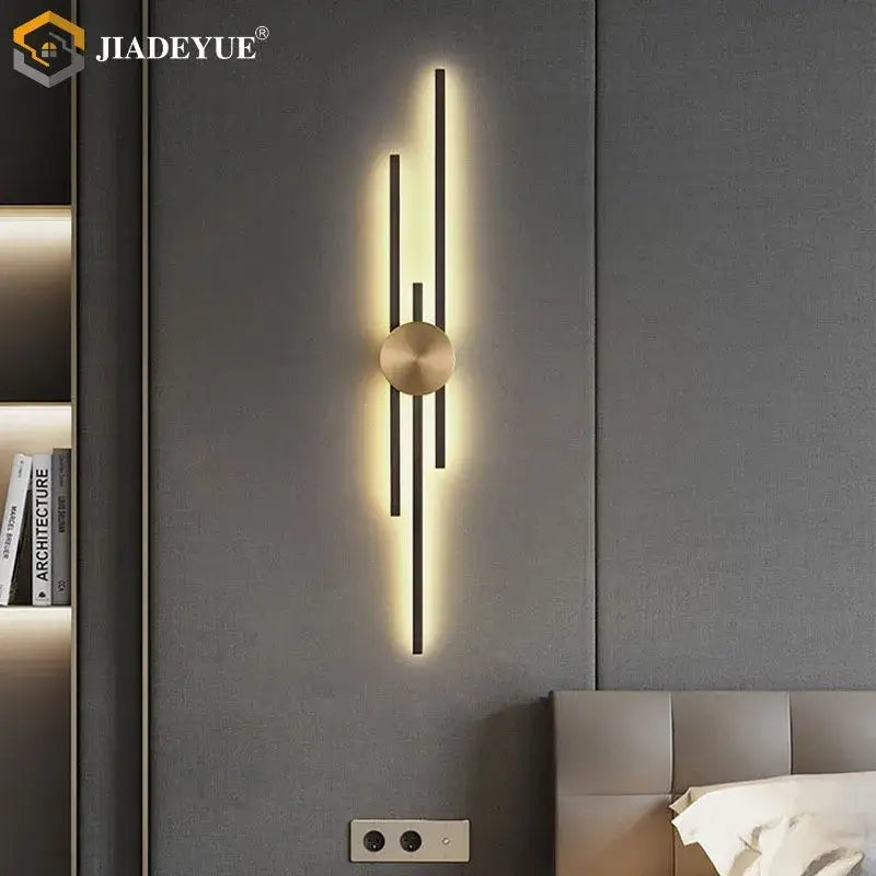 Modern black & gold led long wall lamp living room sconce