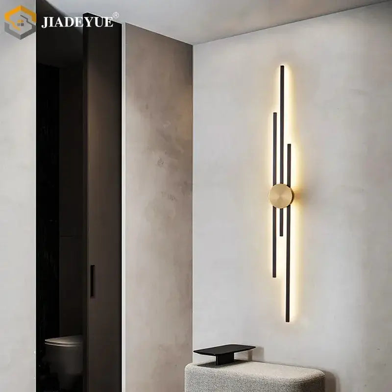 Modern black & gold led long wall lamp living room sconce
