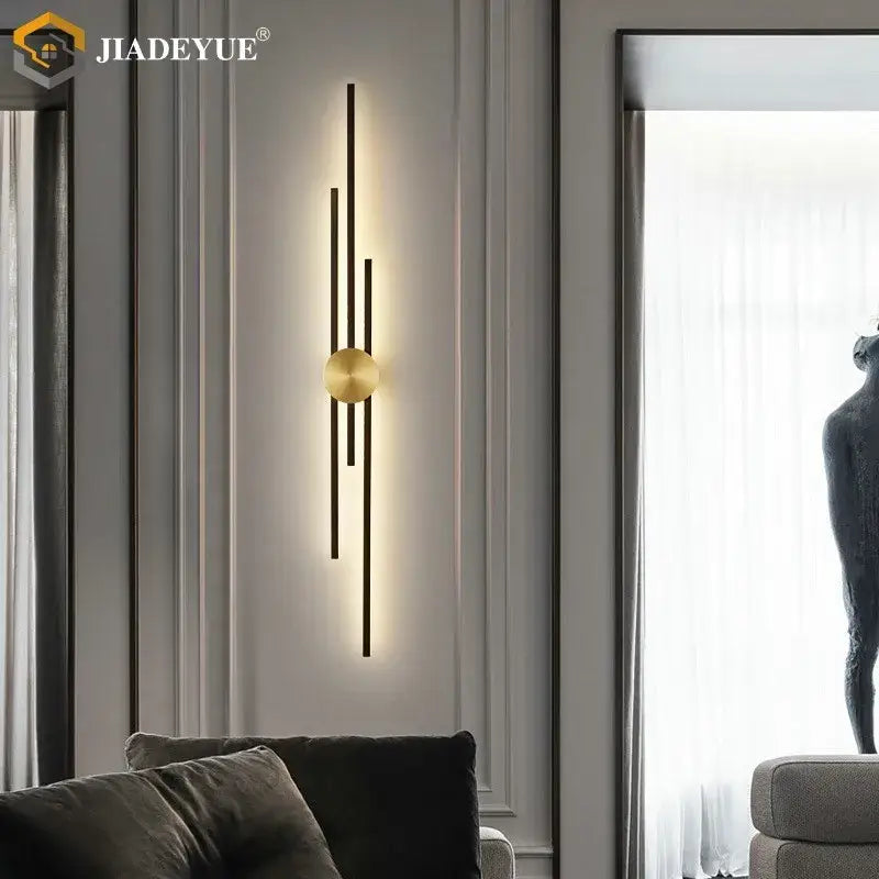 Modern black & gold led long wall lamp living room sconce