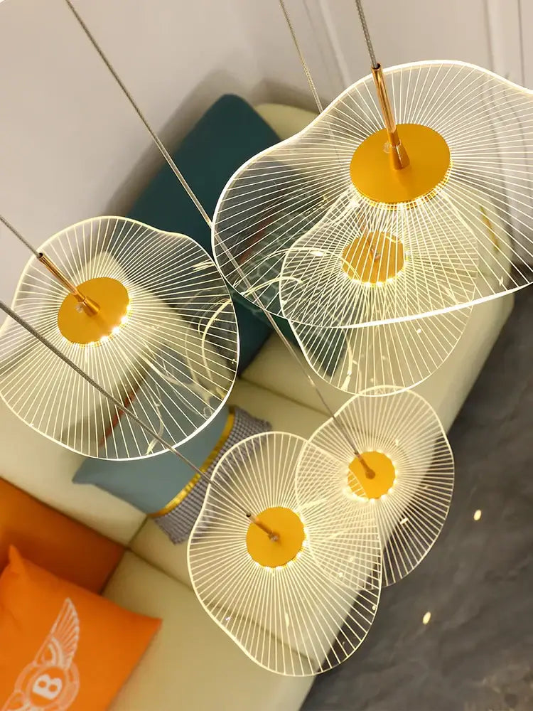 Modern led lotus leaf staircase chandelier for hotel lobby
