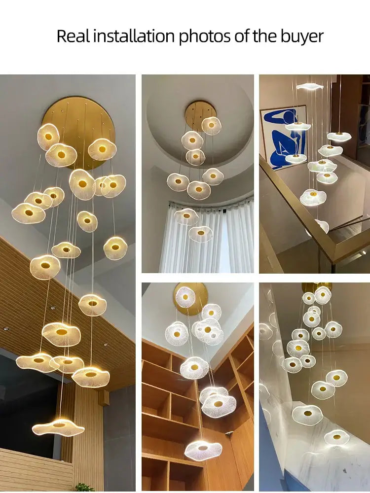 Modern led lotus leaf staircase chandelier for hotel lobby