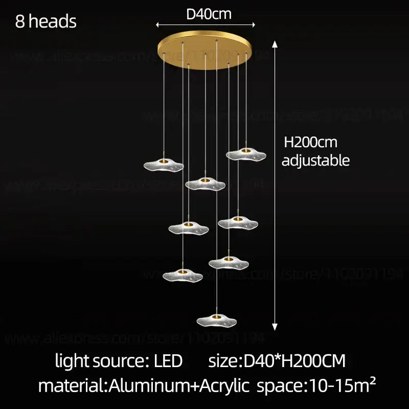 Modern led lotus leaf staircase chandelier for hotel lobby