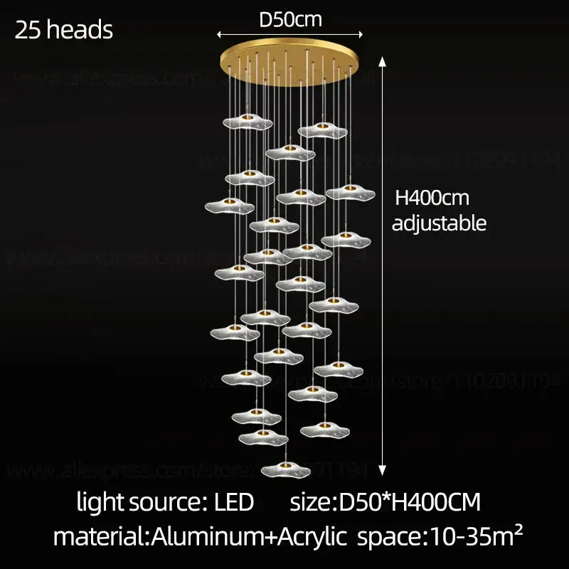Modern led lotus leaf staircase chandelier for hotel lobby