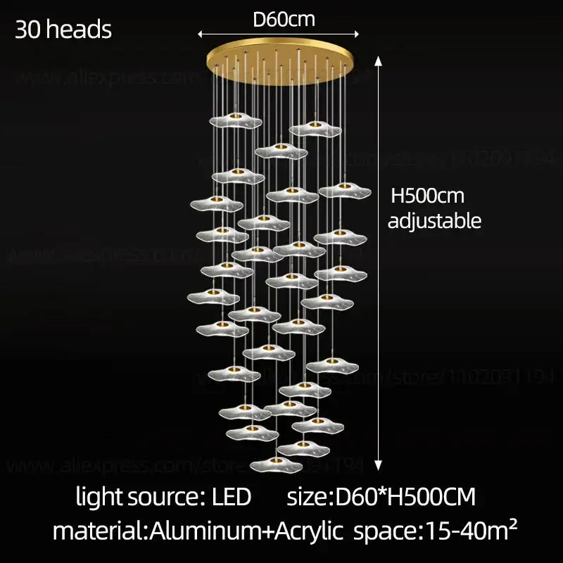 Modern led lotus leaf staircase chandelier for hotel lobby