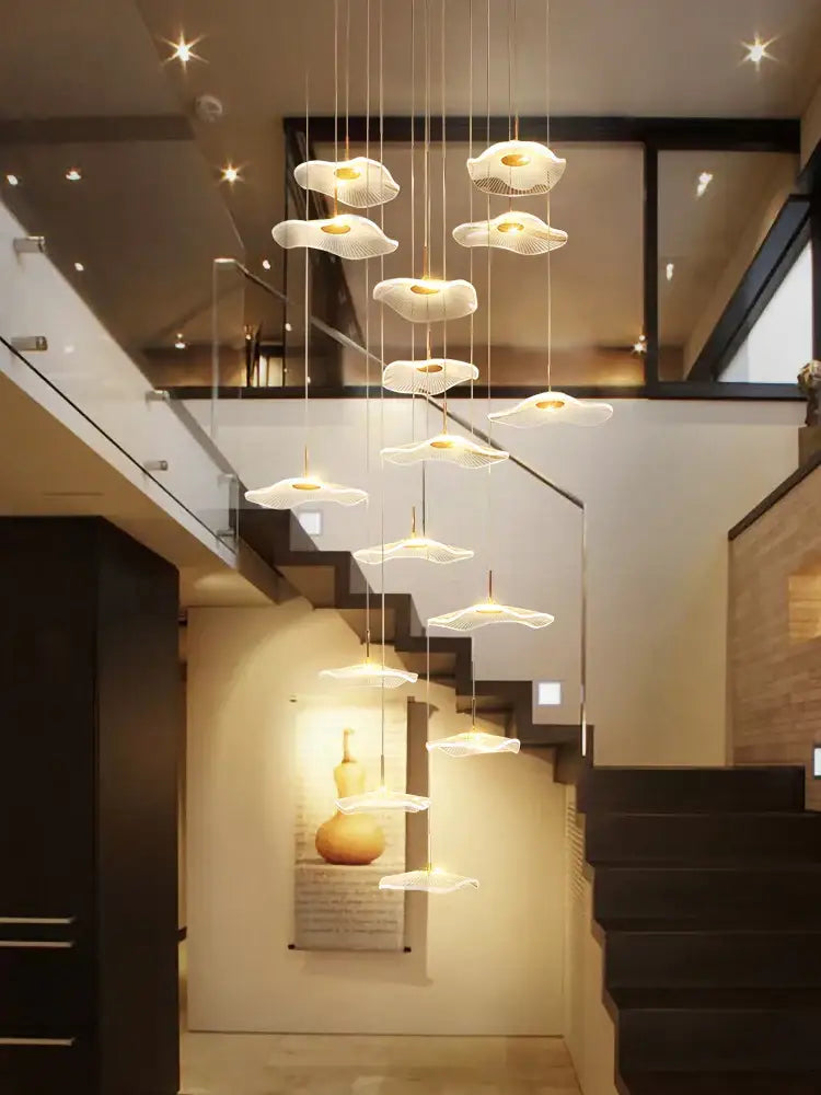 Modern led lotus leaf staircase chandelier for hotel lobby