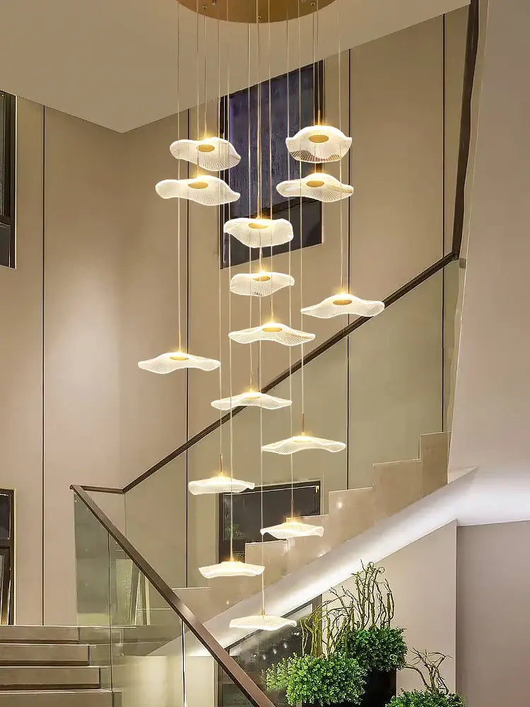 Modern led lotus leaf staircase chandelier for hotel lobby