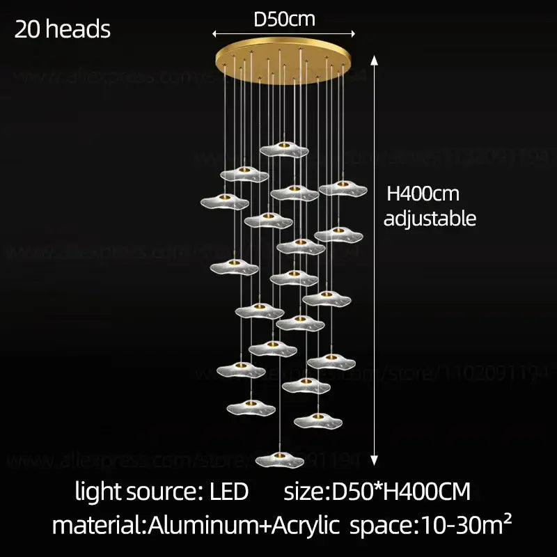 Modern led lotus leaf staircase chandelier for hotel lobby