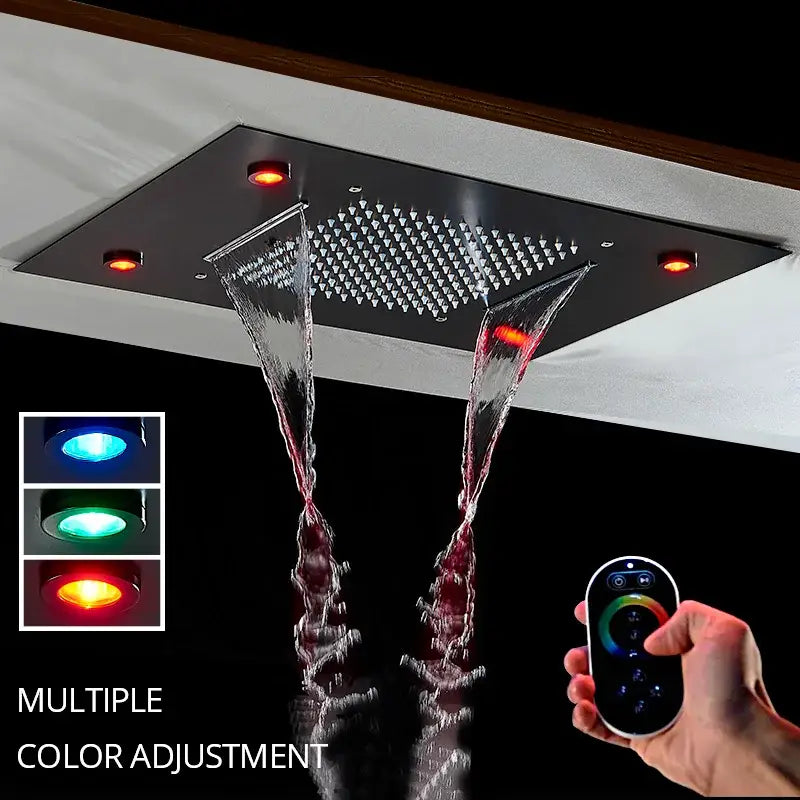 Luxury black led waterfall shower head bathroom rainfall decorbites led