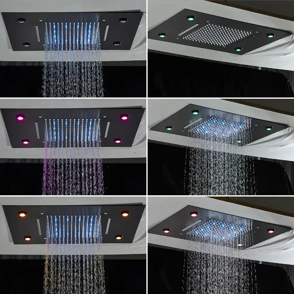 Luxury black led waterfall shower head bathroom rainfall decorbites led